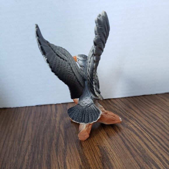 Ceramic Grey Eagle With Up Spread Wings on Log - Picture 2 of 5